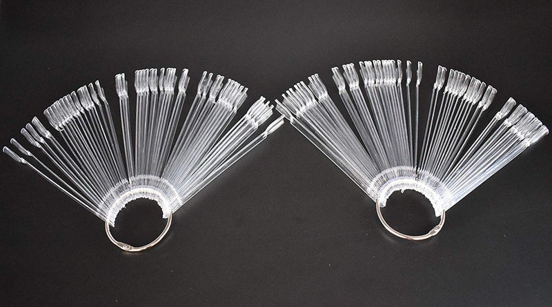 Onwon 100 Pieces Nail Art Polish Display Practice Stick with Metal Split Ring Holder - Transparent Finger Clipper Nail Art Tips Display Swatches Nail Polish Color Board Card Plates Practice Templates - Image 3